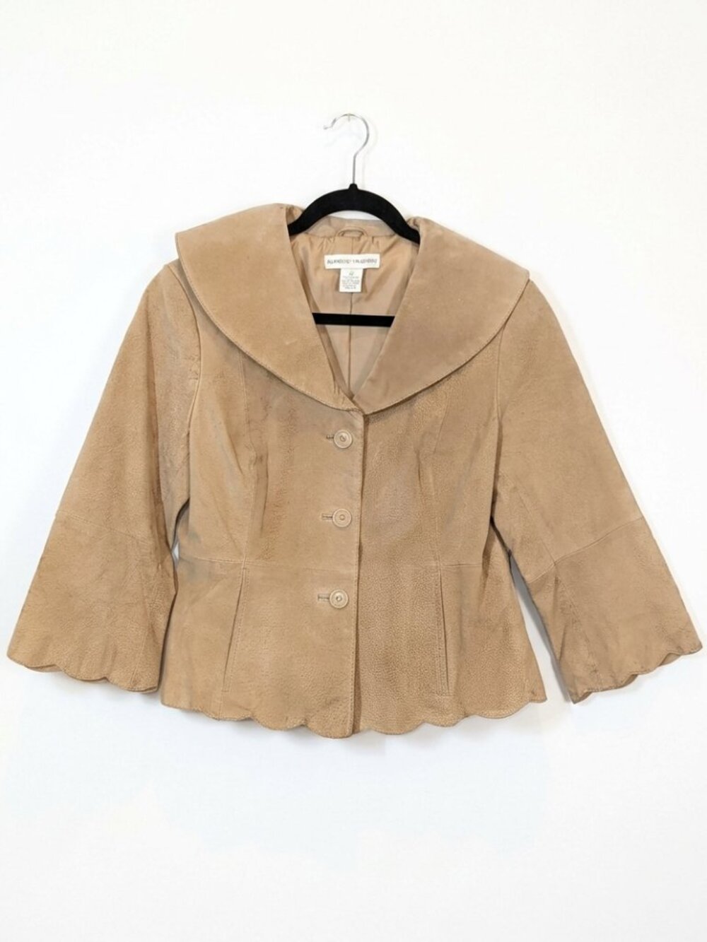 Vintage Bamboo Traders Suede Leather Jacket Scalloped Western Tan Size Medium